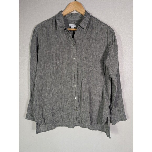 J Jill Love Linen Tunic Shirt Small Gray Long Sleeve - Picture 1 of 8